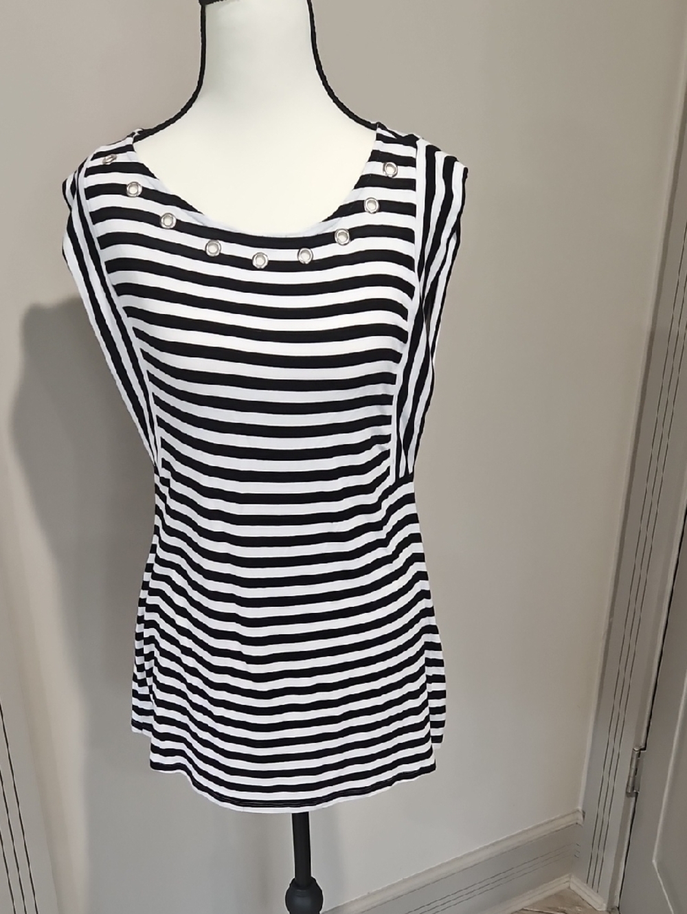 Belldini Black & White Striped Tunic with Grommet Detail